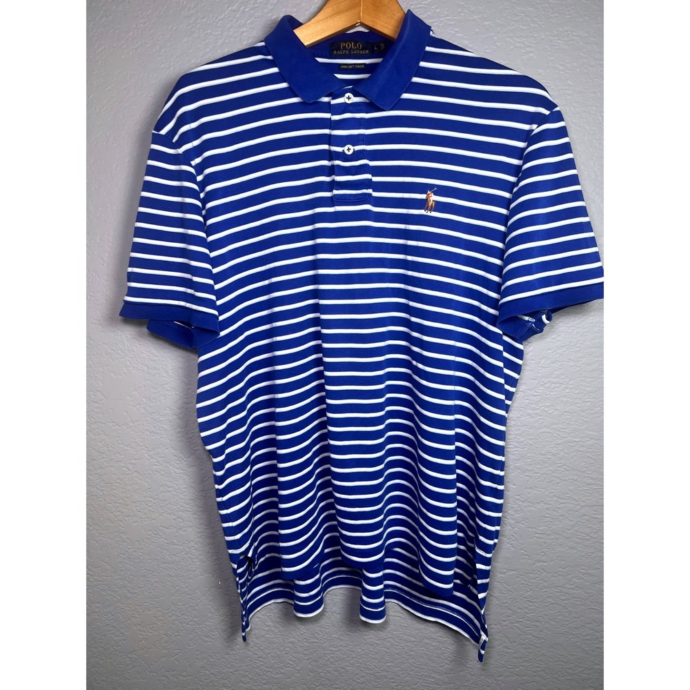 Polo Ralph Lauren Striped Polo Shirt Mens Large Pima Soft Touch Blue White Pony